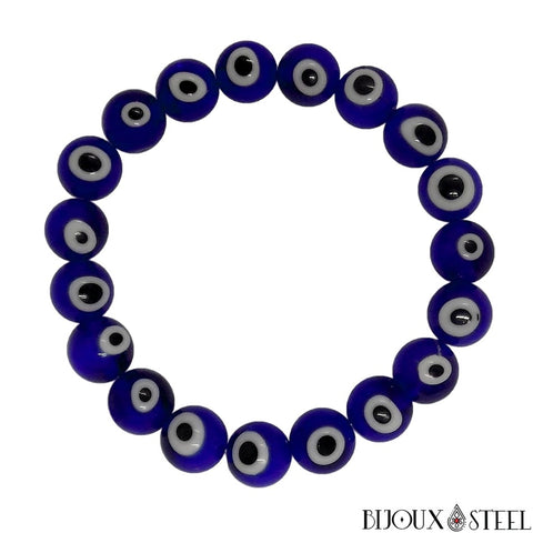 Bracelet en perles mauvais oeil bleu 10mm talisman turc