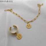 Bracelet et bague dorés à médailles initiales personnalisées 