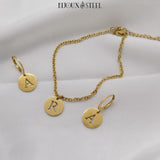 Bracelet et bijoux d'oreilles dorés à médailles personnalisables 