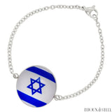 Bracelet femme argenté drapeau d'Israël sous cabochon en acier inoxydable 
