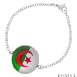 Bracelet femme argenté drapeau de l'Algérie sous cabochon en acier inoxydable