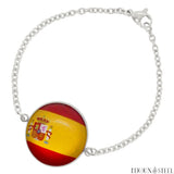 Bracelet femme argenté drapeau de l'Espagne sous cabochon en acier inoxydable