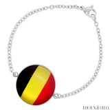 Bracelet femme argenté drapeau de la Belgique sous cabochon en acier inoxydable