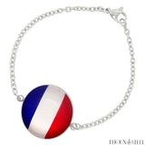 Bracelet femme argenté drapeau de la France en acier inoxydable