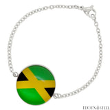 Bracelet femme argenté drapeau de la Jamaïque en acier inoxydable