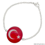 Bracelet femme argenté drapeau de la Turquie en acier inoxydable