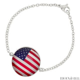 Bracelet femme argenté drapeau des États-Unis sous cabochon en acier inoxydable