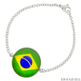 Bracelet femme argenté drapeau du Brésil sous cabochon en acier inoxydable