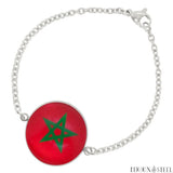 Bracelet femme argenté drapeau du Maroc en acier inoxydable