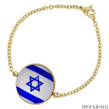 Bracelet femme doré drapeau d'Israël sous cabochon en acier inoxydable 