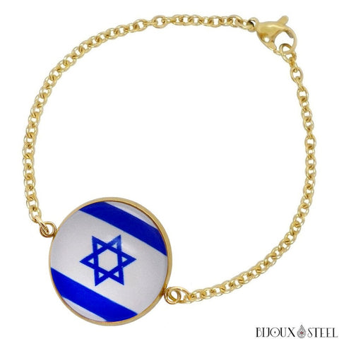 Bracelet femme doré drapeau d'Israël sous cabochon en acier inoxydable 