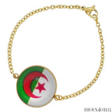 Bracelet femme doré drapeau de l'Algérie sous cabochon en acier inoxydable