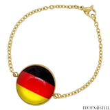 Bracelet femme doré drapeau de l'Allemagne sous cabochon en acier inoxydable