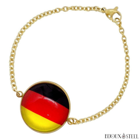 Bracelet femme doré drapeau de l'Allemagne sous cabochon en acier inoxydable