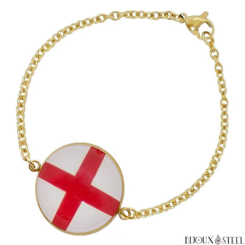 Bracelet femme doré drapeau de l'Angleterre sous cabochon en acier inoxydable