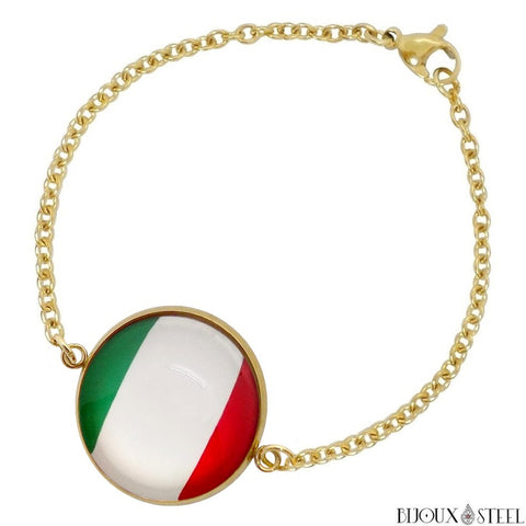 Bracelet femme doré drapeau de l'Italie sous cabochon en acier inoxydable