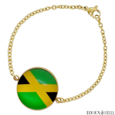 Bracelet femme doré drapeau de la Jamaïque en acier inoxydable