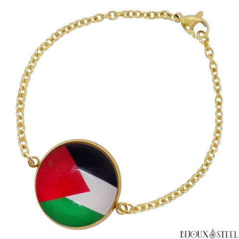 Bracelet femme doré drapeau de la Palestine en acier inoxydable