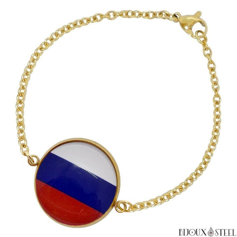 Bracelet femme doré drapeau de la Russie en acier inoxydable