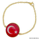 Bracelet femme doré drapeau de la Turquie en acier inoxydable