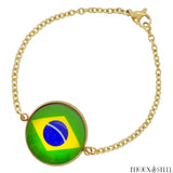 Bracelet femme doré drapeau du Brésil sous cabochon en acier inoxydable
