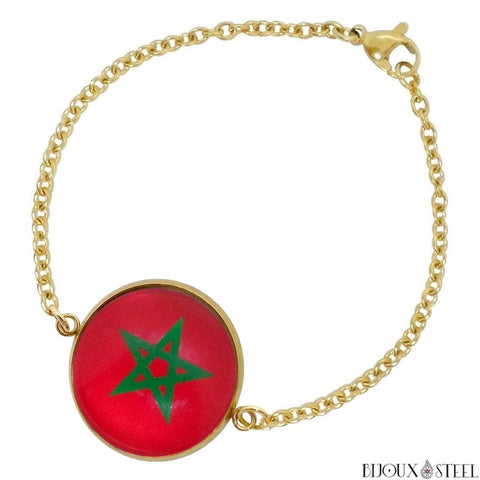 Bracelet femme doré drapeau du Maroc en acier inoxydable