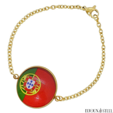 Bracelet femme doré drapeau du Portugal en acier inoxydable 