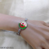 Bracelet maille cubaine argenté drapeau de l'Algérie en acier inoxydable