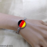 Bracelet homme maille cubaine argenté drapeau de l'Allemagne en acier inoxydable et résine 