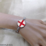Bracelet homme maille cubaine argenté drapeau de l'Angleterre en acier inoxydable