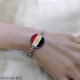 Bracelet homme maille cubaine à drapeau de l'Égypte en résine et acier inoxydable argenté