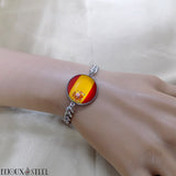 Bracelet homme maille cubaine argenté et drapeau de l'Espagne en acier inoxydable