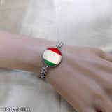 Bracelet homme maille cubaine argenté drapeau de l'Italie sous cabochon en résine et acier inoxydable