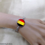 Bracelet homme maille cubaine argenté drapeau de la Belgique sous cabochon en résine et acier inoxydable