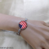Bracelet homme maille cubaine argenté drapeau des États-Unis en acier inoxydable