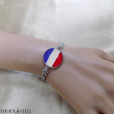 Bracelet homme chaîne cubaine à drapeau des Pays-Bas sous cabochon en résine et acier inoxydable argenté
