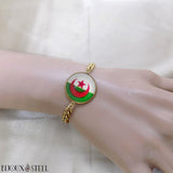 Bracelet maille cubaine doré drapeau de l'Algérie en acier inoxydable