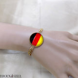 Bracelet homme maille cubaine doré drapeau de l'Allemagne en acier inoxydable et résine 