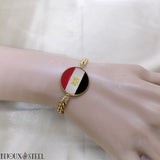 Bracelet homme maille cubaine à drapeau de l'Égypte en résine et acier inoxydable doré
