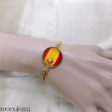 Bracelet homme maille cubaine doré et drapeau de l'Espagne en acier inoxydable