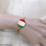 Bracelet homme maille cubaine doré drapeau de l'Italie sous cabochon en résine et acier inoxydable