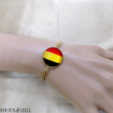 Bracelet homme maille cubaine doré drapeau de la Belgique sous cabochon en résine et acier inoxydable