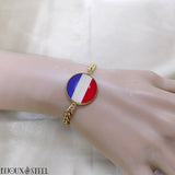 Bracelet homme chaîne cubaine à drapeau des Pays-Bas sous cabochon en résine et acier inoxydable doré
