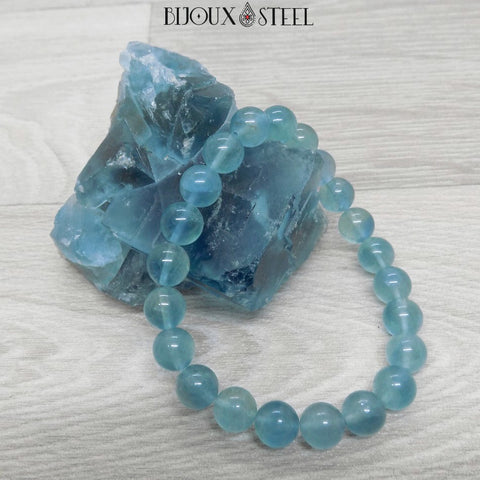 Bracelet pierre naturelle à perles de fluorite bleue 8mm