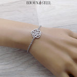 Bracelet rose fleur argentée en acier inoxydable