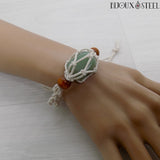 Bracelet tressé blanc et pierre roulée aventurine verte