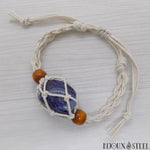 Bracelet tressé blanc et pierre roulée sodalite