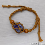 Bracelet tressé marron ajustable et pierre de sodalite