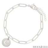 Bracelet trombone argenté à médaille lettre personnalisée en acier inoxydable