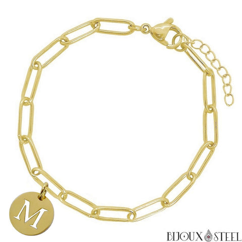 Bracelet trombone doré à médaille lettre personnalisée en acier inoxydable